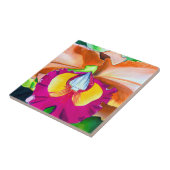 Kleurrijke bloemorchidee waterverf kunst tegeltje (Zijkant)