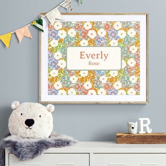 Kleurrijke bloemrijke aangepaste naam chique kinde poster