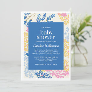 Kleurrijke bloemrijke blauwe babyshower lente fees kaart