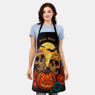 Kleurrijke bloemrijke Calavera-schedel , Halloween Schort