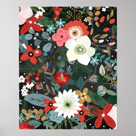 Kleurrijke Bloemrijke Donkere Chic Vintage Kunst Poster (Voorkant)