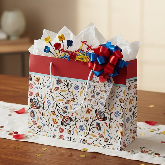 Kleurrijke bloemrijke grote cadeautas
