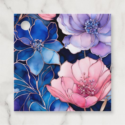Kleurrijke bloemrijke inktkunst cadeaukaartjes bedankjes labels (Voorkant)