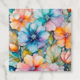 Kleurrijke bloemrijke inktkunst cadeautags bedankjes labels