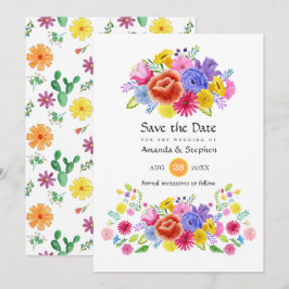 Kleurrijke Bloemrijke Mexicaanse Fiesta Bruiloft Save The Date