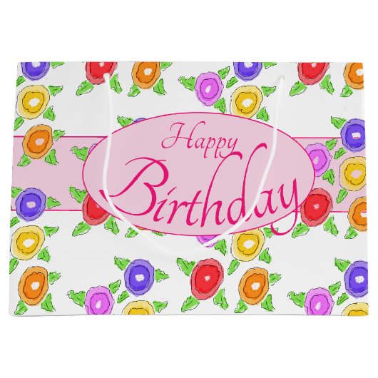 Kleurrijke bloemrijke ontwerper groot cadeauzakje (Voorkant)