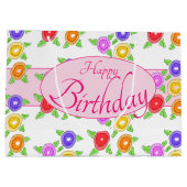 Kleurrijke bloemrijke ontwerper groot cadeauzakje (Achterkant)