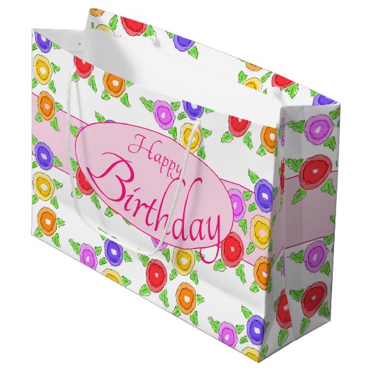 Kleurrijke bloemrijke ontwerper groot cadeauzakje (Voorkant Gekanteld)