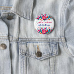 Kleurrijke Bloemrijke Quinceanera Mexicaans Feest Ronde Button 5,7 Cm<br><div class="desc">Maak een statement op je Quinceañera-feest met onze kleurrijke bloemige Quinceanera Mexicaanse Fiesta-badge. Deze stijlvolle badge heeft een witte achtergrond met levendige bloempatronen, met daarin de naam van de jarige en de tekst "Quinceanera". Speld hem op je outfit of gebruik hem als een stijlvol accessoire om de feestelijke sfeer te...</div>