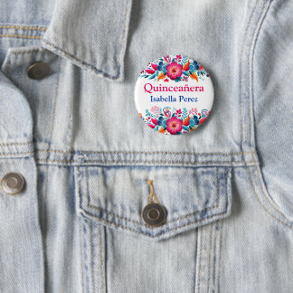 Kleurrijke Bloemrijke Quinceanera Mexicaans Feest Ronde Button 5,7 Cm