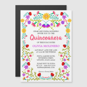 Kleurrijke Bloemrijke Quinceanera Mexicaanse Volks Magnetische Uitnodiging
