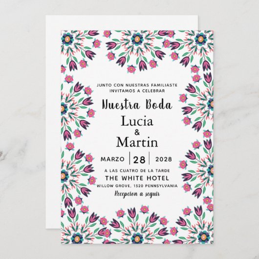 Kleurrijke Bloemrijke Spaanse Nuestra Boda Kaart (Voorkant / Achterkant)