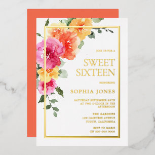 Kleurrijke Bloemrijke Sweet 16 Feest Folie Uitnodiging