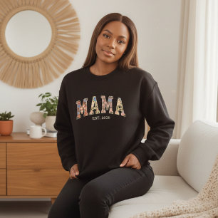 Kleurrijke Bloemrijke Varsity Mama Feminiene Stijl Trui