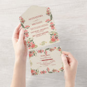 Kleurrijke bloemrijke volks kunst bruiloft all in one uitnodiging (Afscheurbaar)