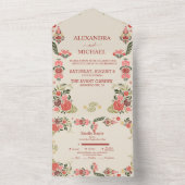 Kleurrijke bloemrijke volks kunst bruiloft all in one uitnodiging (Binnen)