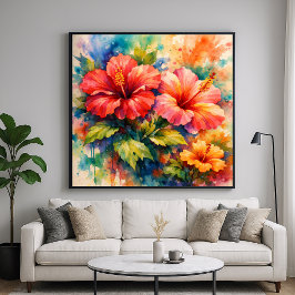 Kleurrijke bloemschildering in waterverf stijl Hib Poster