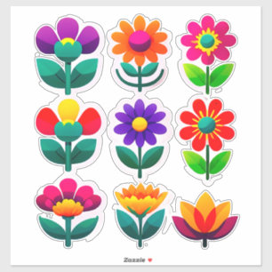 Kleurrijke bloemsticker-set met heldere bloemen sticker