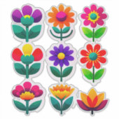 Kleurrijke bloemsticker-set met heldere bloemen sticker (Voorkant)
