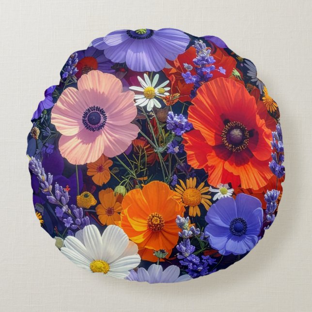 Kleurrijke Bloemvelden Rond Kussen (Voorkant)