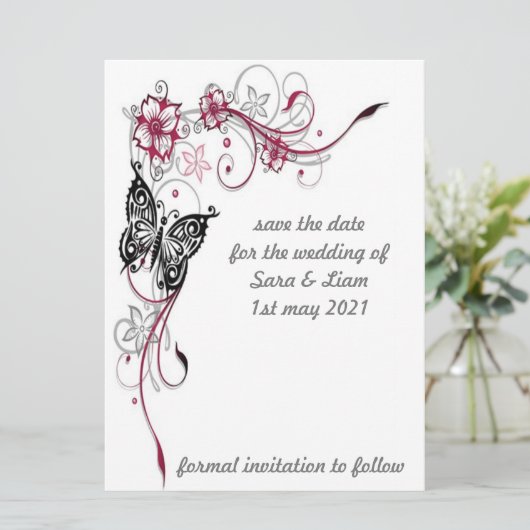kleurrijke bloemvlinder save the date (Staand voorkant)
