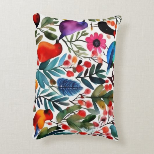 Kleurrijke bloemvogels accent kussen (Achterkant (Verticaal))