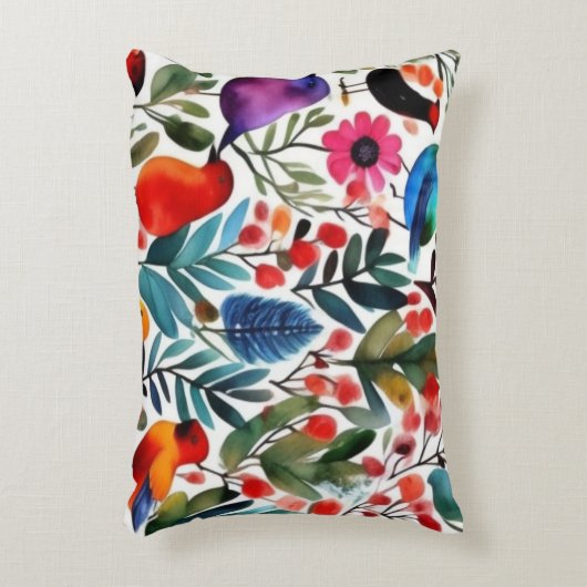 Kleurrijke bloemvogels accent kussen (Voorkant(Verticaal))