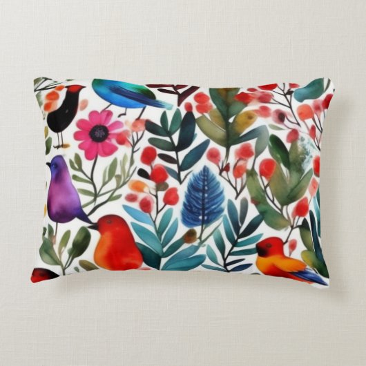 Kleurrijke bloemvogels accent kussen (Achterkant)