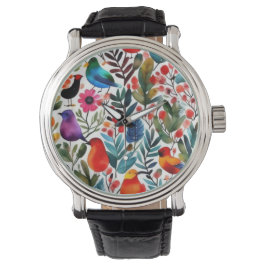 Kleurrijke bloemvogels horloge