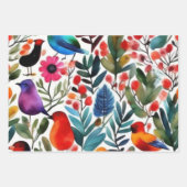 Kleurrijke bloemvogels inpakpapier vel (Voorkant 3)