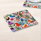 Kleurrijke bloemvogels kartonnen onderzetters (Schuin)