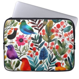 Kleurrijke bloemvogels laptop sleeve