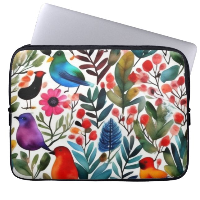 Kleurrijke bloemvogels laptop sleeve (Voorkant)