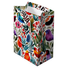 Kleurrijke bloemvogels medium cadeauzakje