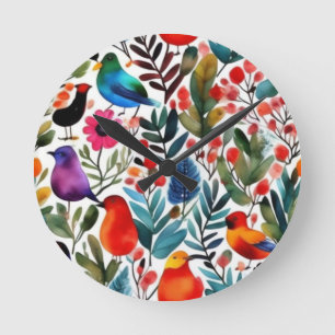 Kleurrijke bloemvogels ronde klok