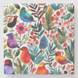 Kleurrijke bloemvogels stenen onderzetter