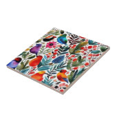 Kleurrijke bloemvogels tegeltje (Zijkant)