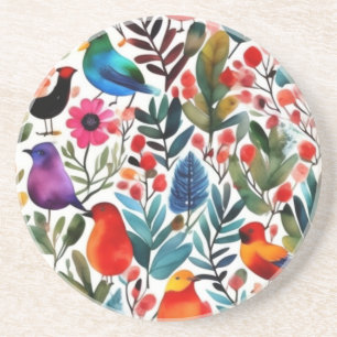 Kleurrijke bloemvogels zandsteen onderzetter