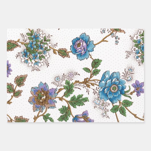 Kleurrijke bloemzwart, witte & blauwe achtergrond inpakpapier vel (Voorkant 2)