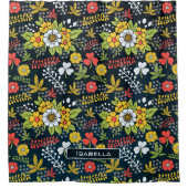 Kleurrijke bloesem-gepersonaliseerde naam douchegordijn (Voorkant)