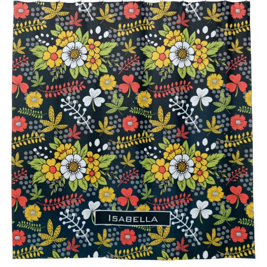 Kleurrijke bloesem-gepersonaliseerde naam douchegordijn (Voorkant)