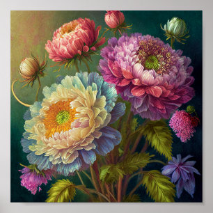 Kleurrijke bloesem kunst poster