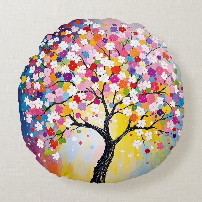 kleurrijke bloesemboom rond kussen (Voorkant)