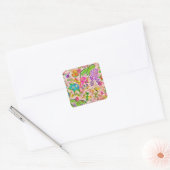 Kleurrijke bloesems bloementuin vierkante sticker (Envelop)