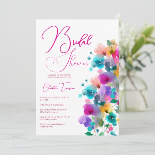 Kleurrijke Bloesems Bruids Bash Kaart (Staand voorkant)