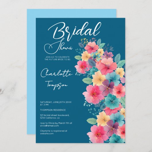 Kleurrijke Bloesems Bruids Bash Kaart (Voorkant / Achterkant)