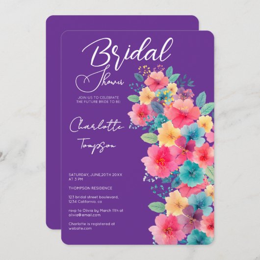 Kleurrijke Bloesems Bruids Bash Kaart (Voorkant / Achterkant)