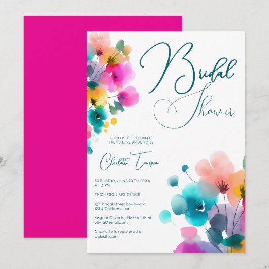 Kleurrijke Bloesems Bruids Bash Kaart (Voorkant / Achterkant)