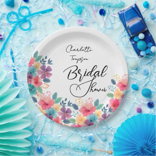 Kleurrijke Bloesems Bruids Bash Papieren Bordje (Feest)