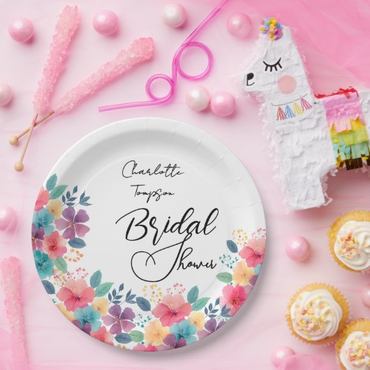 Kleurrijke Bloesems Bruids Bash Papieren Bordje (Feest)